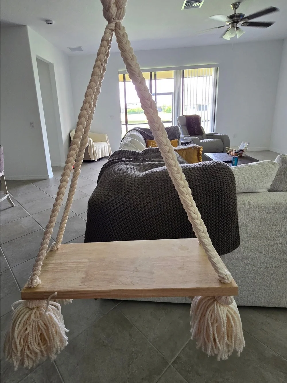 Neutral Hanging Tassel Wall Shelf - Decorative Cream Display Shelf